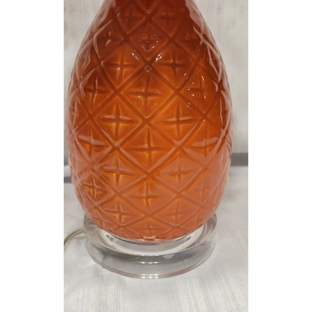 Vintage 70s Look Orange Pineapple Table Lamp with Shade Ceramic Glossy Finish